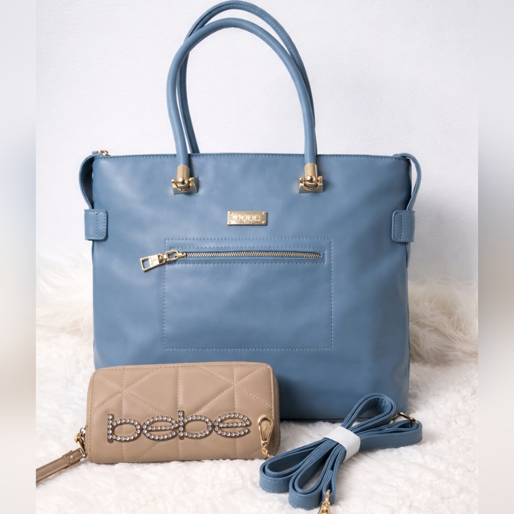 Blue Tote Bag Gold Hardware Crossbody Shoulder Purse Large Satchel And Wallet